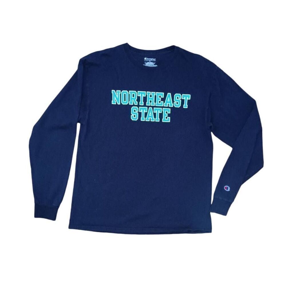 Northeast State T-Shirt Navy Blue Champion Tee Long Sleeve Sz L Mens Tennessee